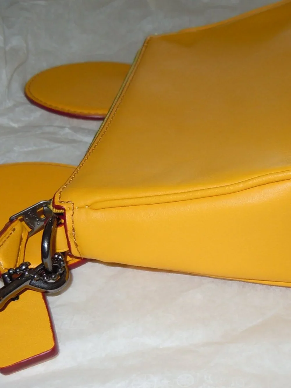 COACH DISNEY F59529 MICKEY MOUSE EARS WRISTLET YELLOW LEATHER EUC